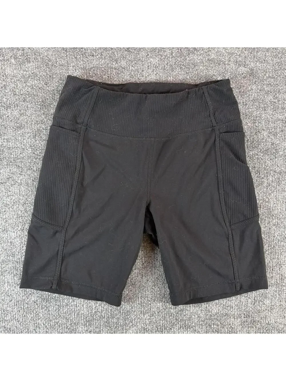 Mondetta Black Athletic Biker Shorts Ribbed‎ Side Phone Pockets - Large, Running